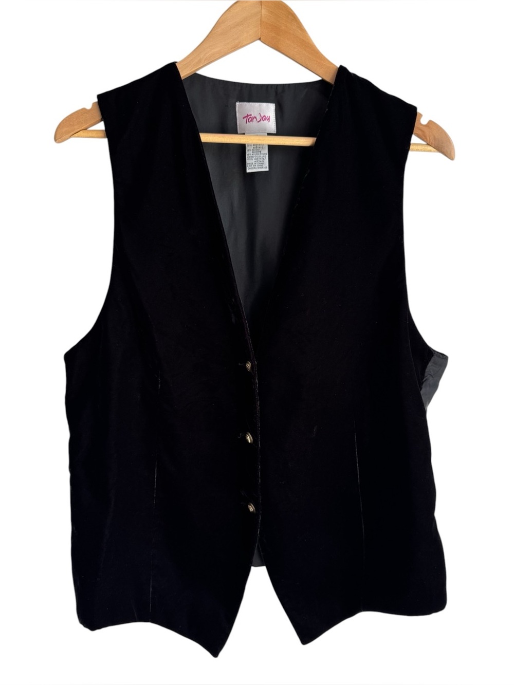 Vintage Black Velvet Waistcoat Vest Sz 14 Gold Buttons Witchy Stevie Nicks EUC